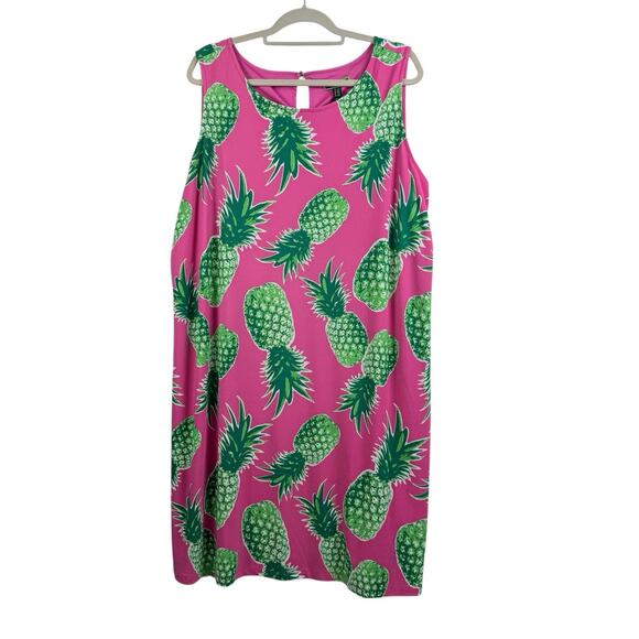 C Wonder New Pink Green Pineapple Shift Dress 2X Beach Stretch Summer Tropical - Picture 11 of 11